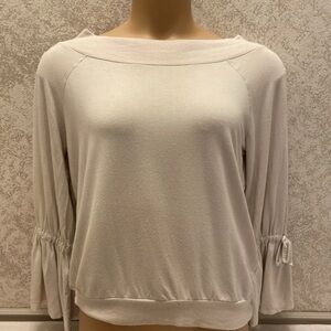 Express Cream Beige Women's Blouse with Gathered Tie Bell Sleeves